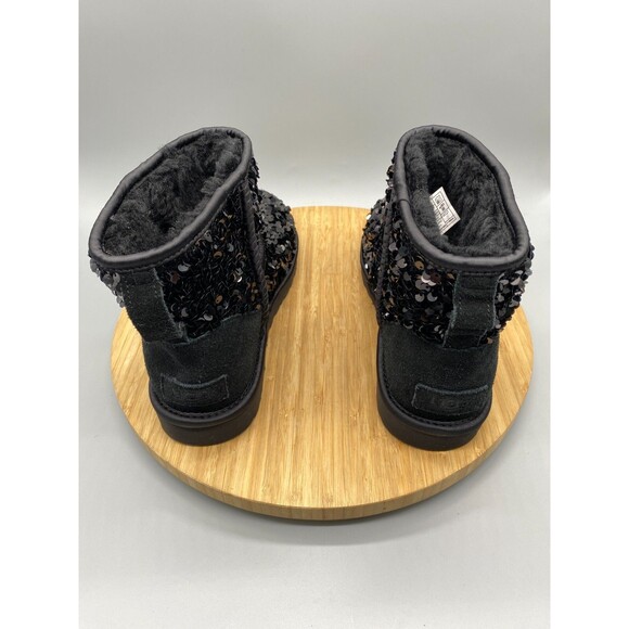 UGG Boots Womens Size 6 Black Mini Chunky Leather Shearling Sequin Wool 1130602 - Picture 5 of 12